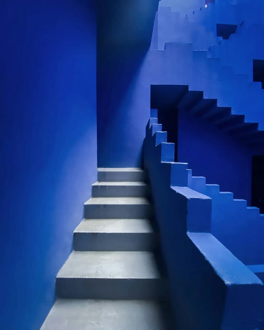 Deep blue architectural staircase